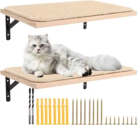 2 Pack Cat Wall Shelves with Sisal Mat, 16 x 10 Inch Wooden Cat Wall Furniture, Wall-Mounted Cat Floating Shelf, Cat Wall Hammock Cat Wall Steps Cat Wall Bed for Sleeping, Playing & Scratching