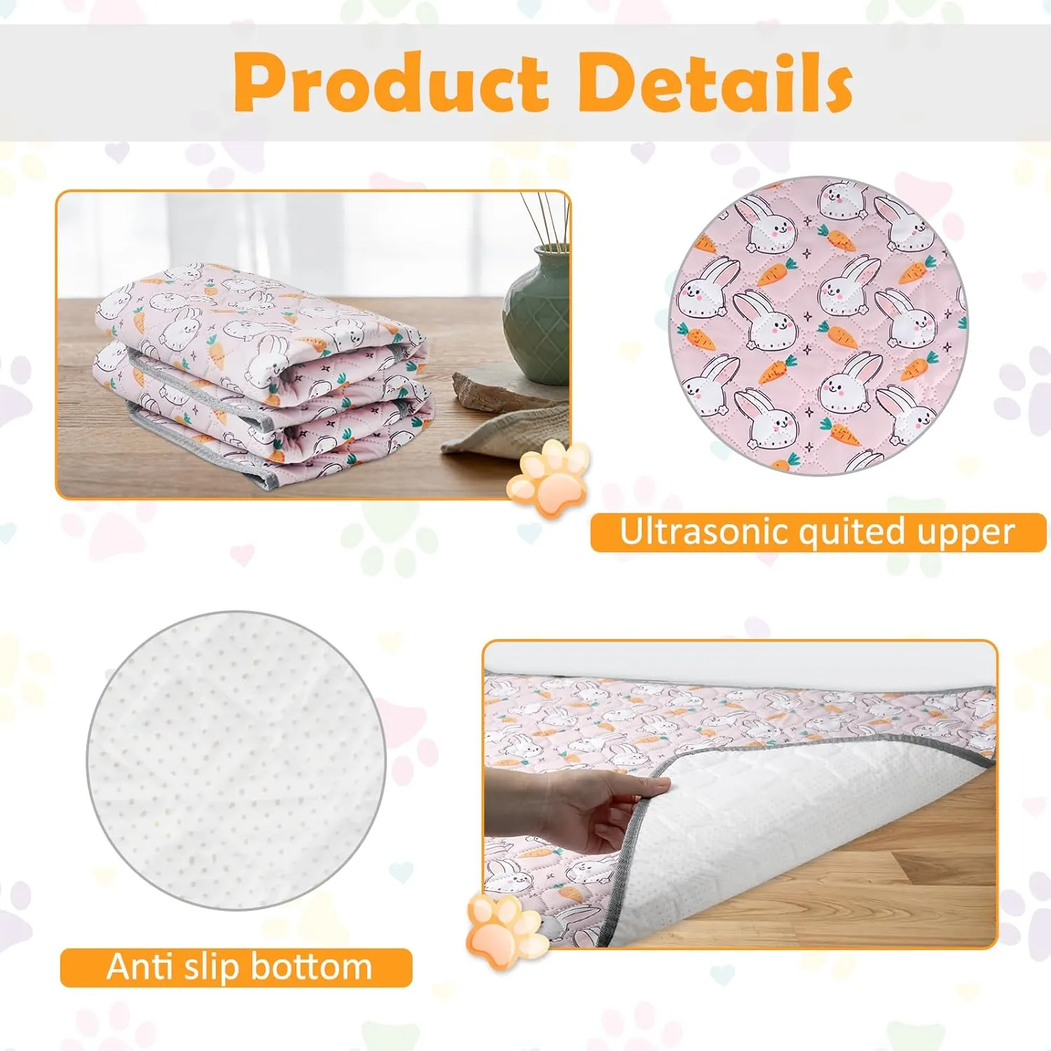 2 Pack Reusable Guinea Pig Cage Liners, 47" x 24" Washable Guinea Pig Pee Pads, Super Absorbent Waterproof Anti Slip Pee Pad, Guinea Pig Bedding Mat for Rabbit Hamster Small Animals - Pink