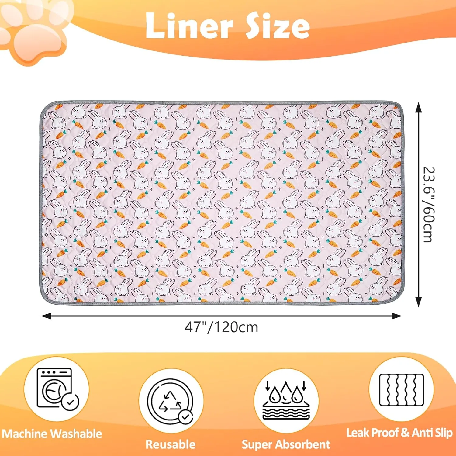 2 Pack Reusable Guinea Pig Cage Liners, 47" x 24" Washable Guinea Pig Pee Pads, Super Absorbent Waterproof Anti Slip Pee Pad, Guinea Pig Bedding Mat for Rabbit Hamster Small Animals - Pink