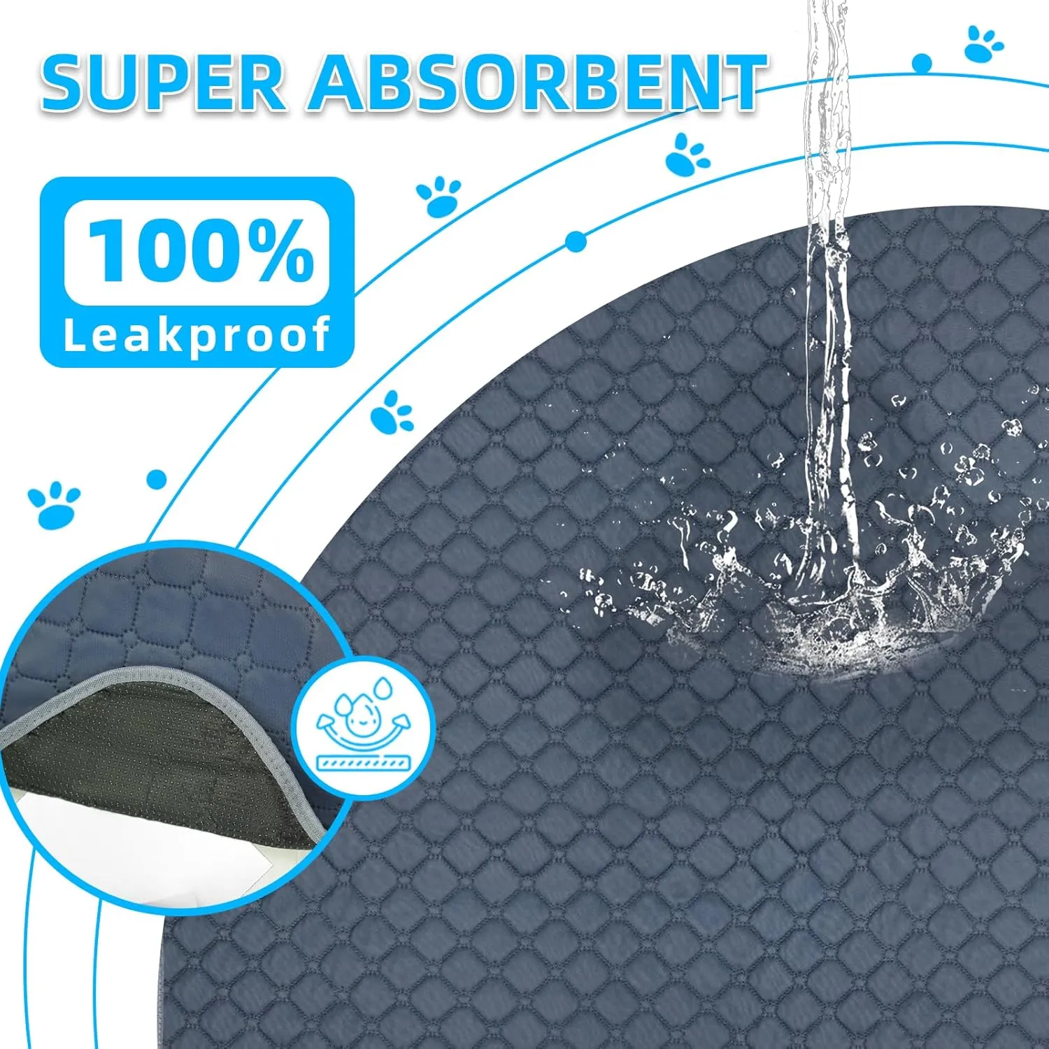 2 Pack Washable Guinea Pig Cage Liners, 24" x 47" Waterproof Reusable Guinea Pig Pee Pads Non Slip Super Absorbent Bedding Training Mat for Small Animals Rabbit Bunny Hamster - Grey