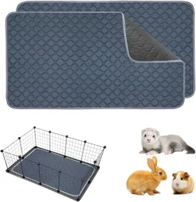 2 Pack Washable Guinea Pig Cage Liners, 24" x 47" Waterproof Reusable Guinea Pig Pee Pads Non Slip Super Absorbent Bedding Training Mat for Small Animals Rabbit Bunny Hamster - Grey