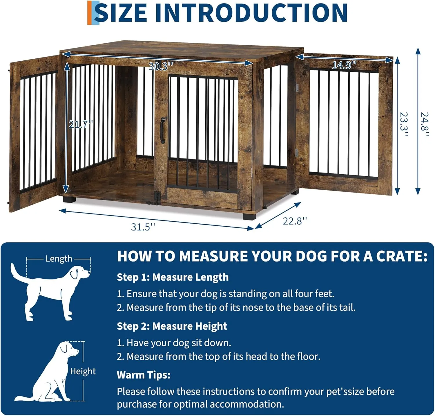31.5" L Dog Crate Furniture, Stylish Dog Cage for Indoor Use, End Table Wooden Dog Kennel for Medium Dogs, Decorative Pet House, Functional and Chic Dog Kennel Furniture