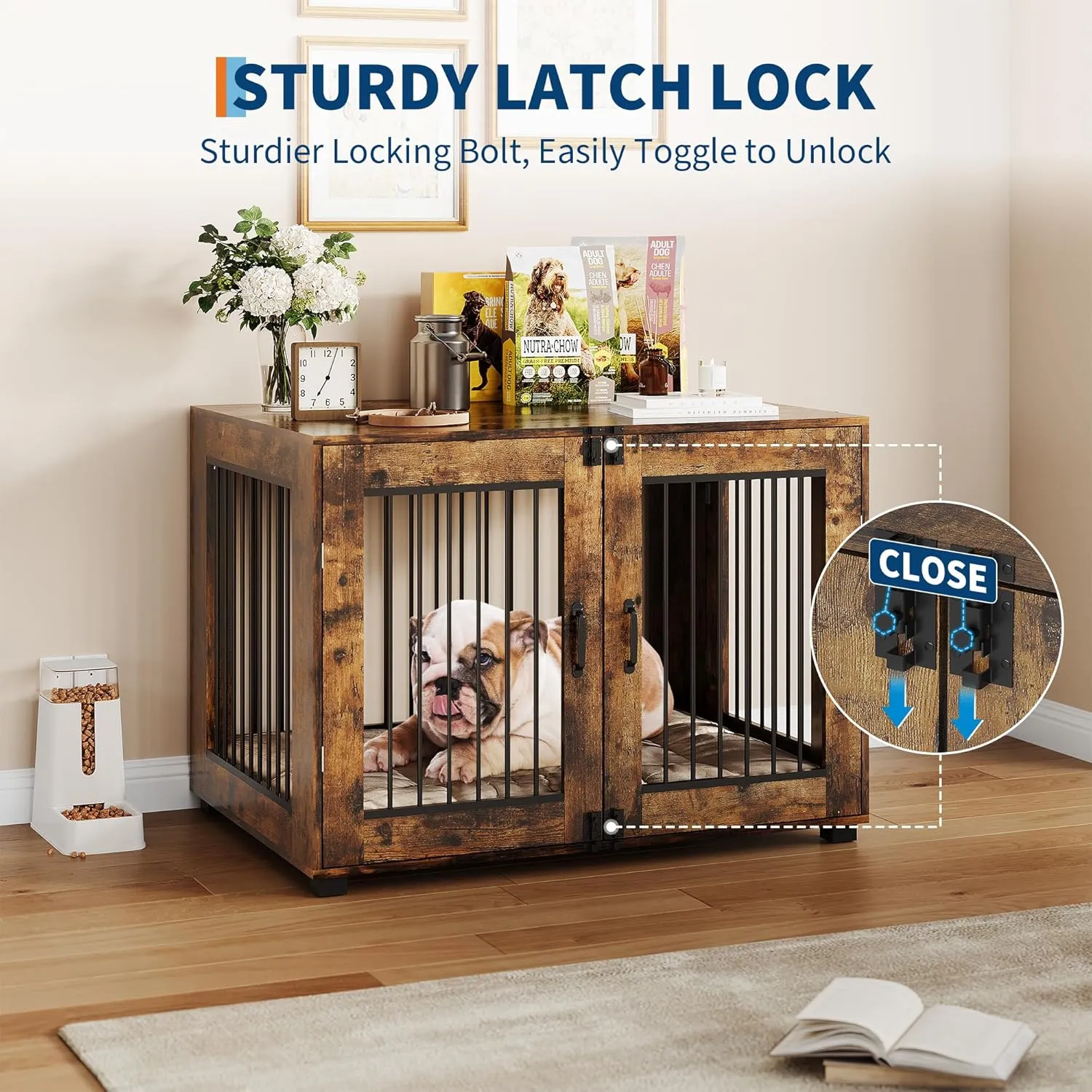31.5" L Dog Crate Furniture, Stylish Dog Cage for Indoor Use, End Table Wooden Dog Kennel for Medium Dogs, Decorative Pet House, Functional and Chic Dog Kennel Furniture