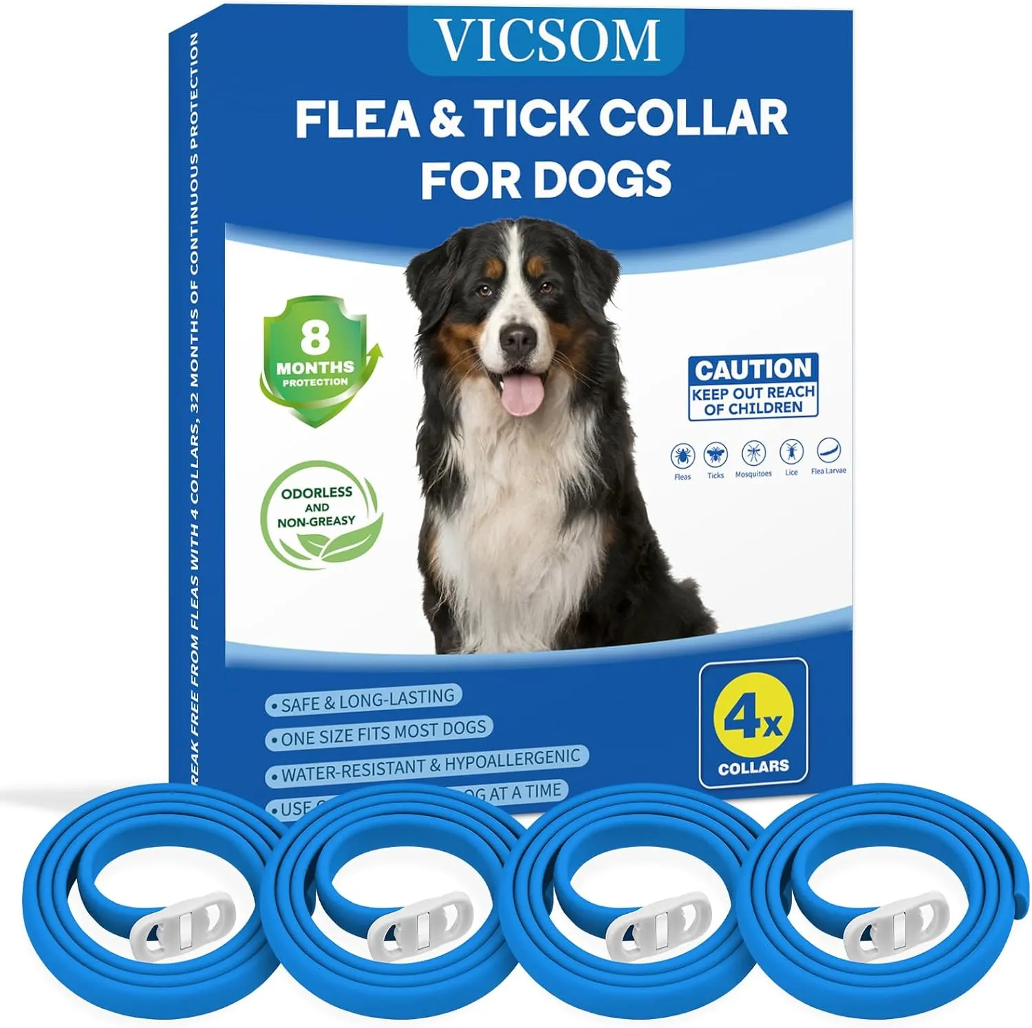 4 Pack Flea Collar for Dogs, Dog Flea and Tick Collar 8 Months Flea and Tick Prevention for Dog, Waterproof Adjustable Puppy Collar Natural Tick and Flea Collars for Small Medium Large Dogs,Blue