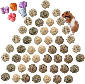 48PCS Small Animal Play Ball Toy Rabbit Chew Gnawing Toys Grass Ball Pet Cage Accessories for Hamsters Gerbils Bunny Rabbits Guinea Pigs