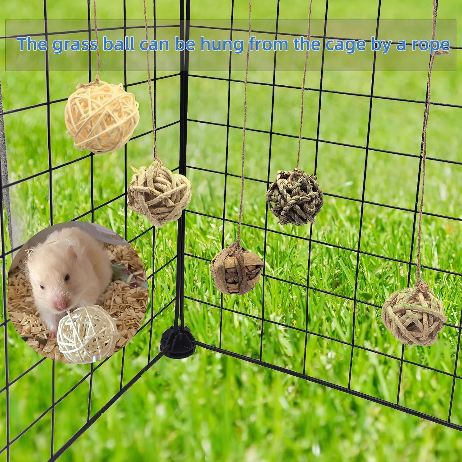 48PCS Small Animal Play Ball Toy Rabbit Chew Gnawing Toys Grass Ball Pet Cage Accessories for Hamsters Gerbils Bunny Rabbits Guinea Pigs