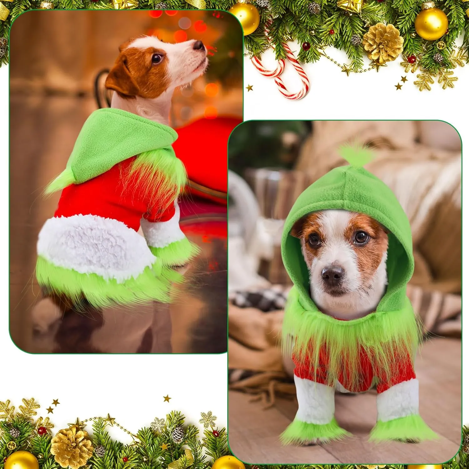 Abbylike Dog Christmas Outfit Holiday Pet Character Green Hoodie Shirt with Hat for Dogs and Cats Christmas Pet Clothes Cute Dog Christmas Outfit Cosplay Party as Shown(Classic,M)