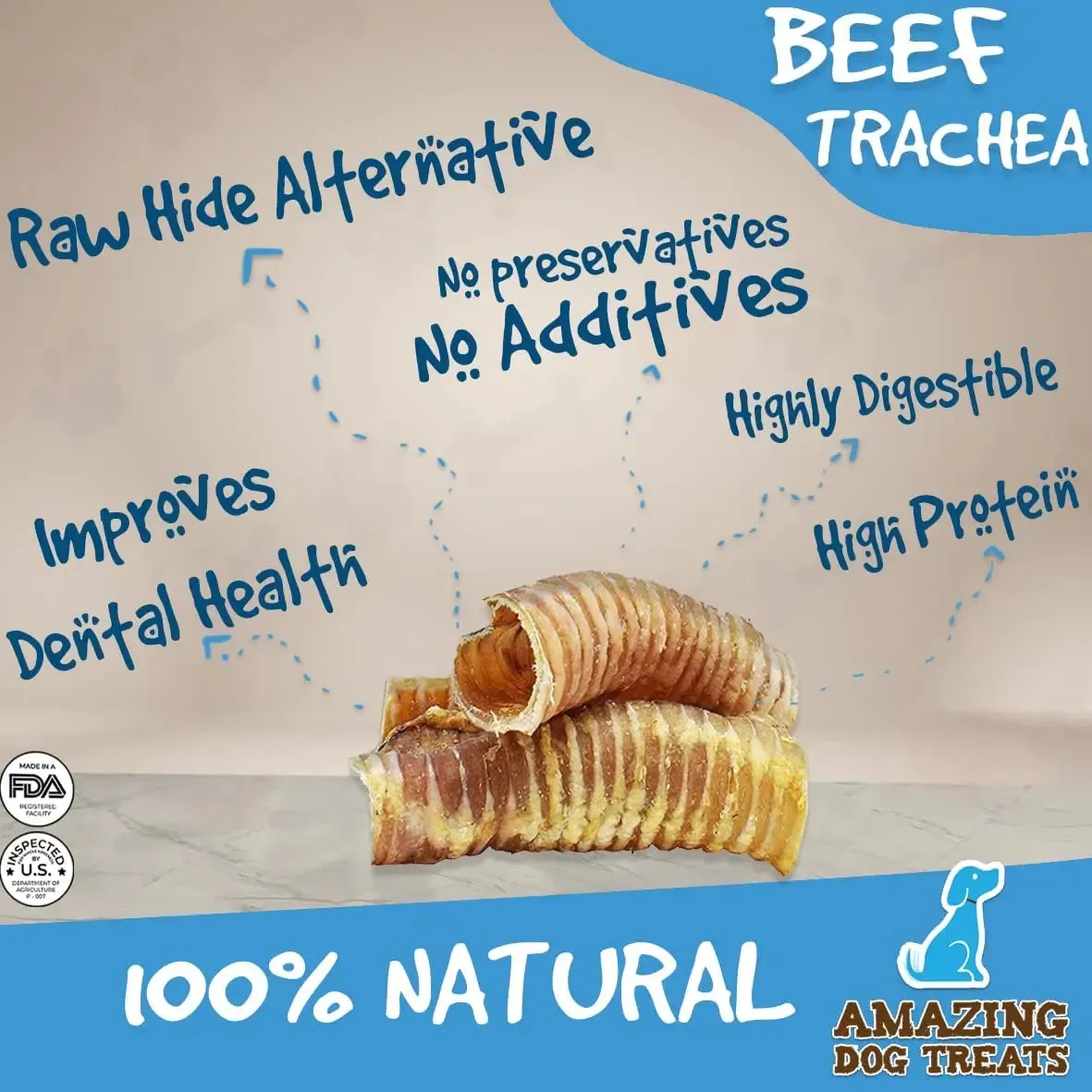 Amazing Dog Treats - 3-4" Beef Trachea Chews