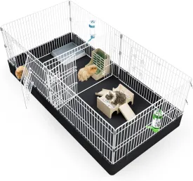 BUCATSTATE Guinea Pigs Playpen with Waterproof Mat, 10.5sq ft Guinea Pigs Cage with Divider, Metal Small Animal Playpen for Rabbit Hedgehogs Chinchillas Chickens