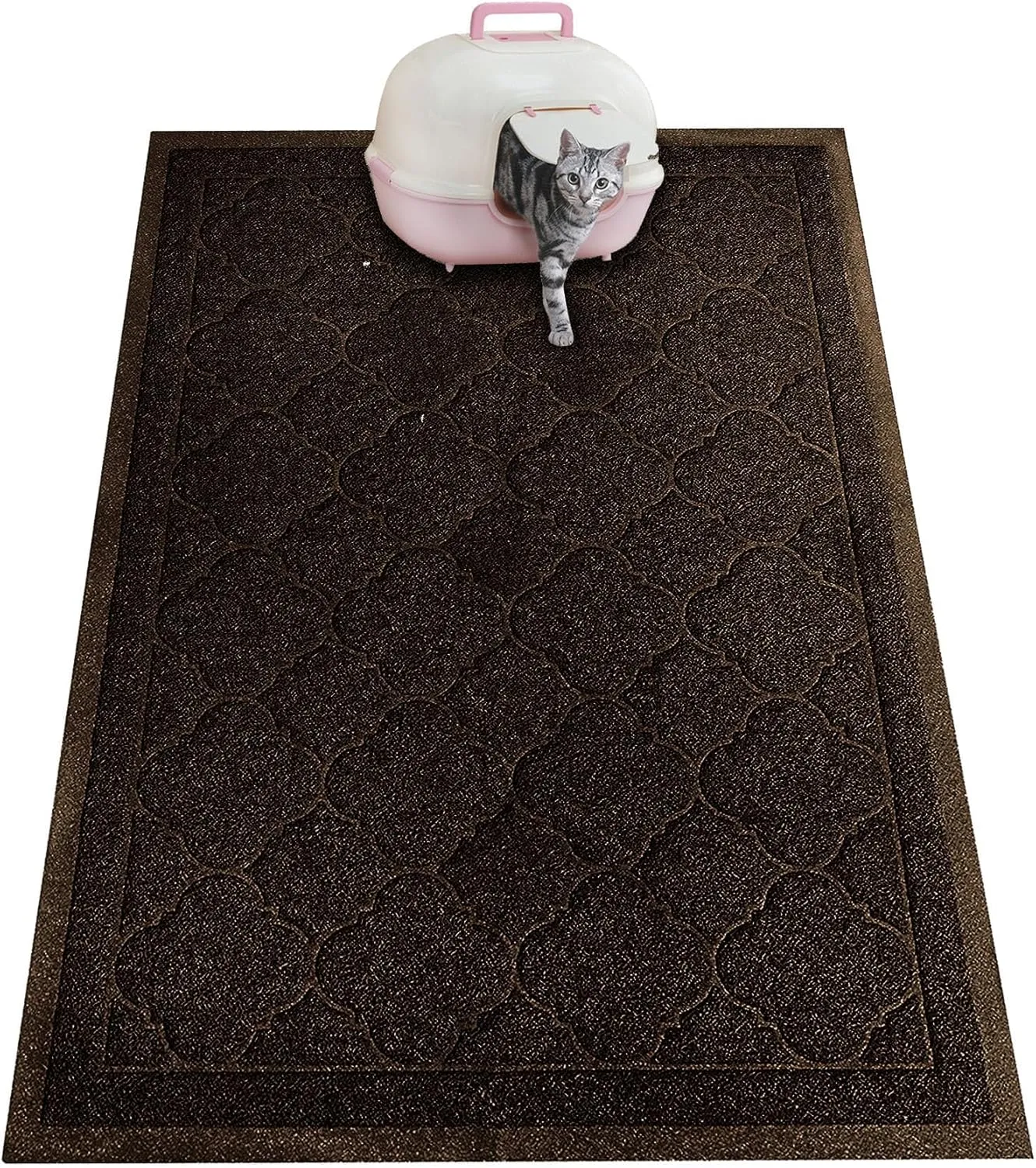 Cat Litter Mat, XL Size 47"X36" Litter Mat, Durable Trapping Rug, Non-Slip and Waterproof, Easy to Clean,Traps Litter from Litter Box(Extra Large Gray Khaki)