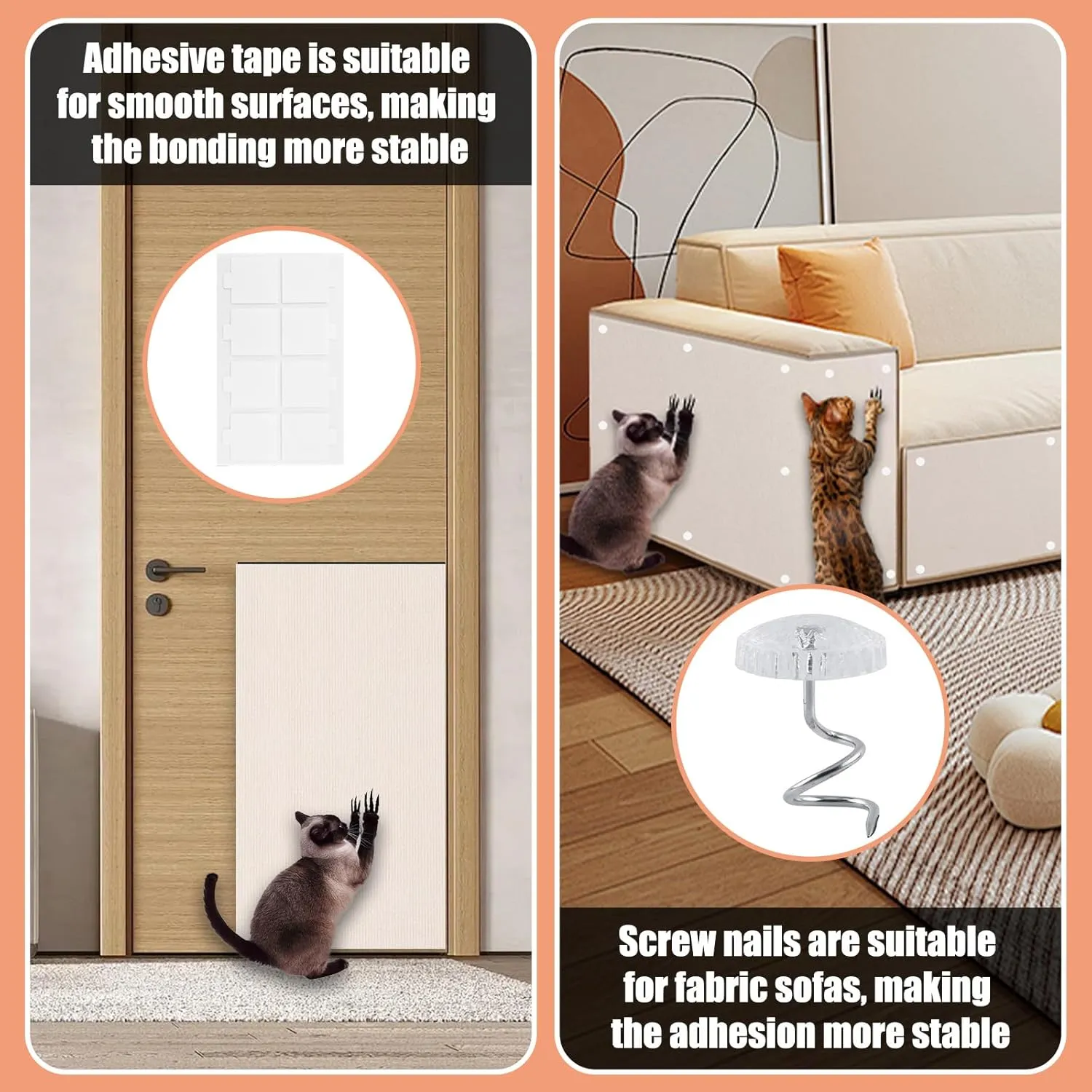 Cat Scratch Furniture Protector, 78.7"x15.8" Large Self-Adhesive Mat, Trimmable Scratch-Resistant Carpet for Sofa, Wall, Cat Tree & Door Protection, Durable Indoor Cat Scratcher (Off White)