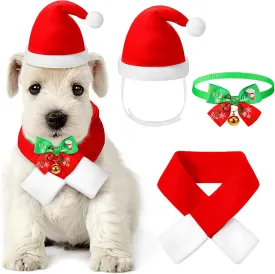 Christmas Dog Santa Hat with Scarf Pet Costume Dog Christmas Outfit Xmas Pet Hat Scarf Bow Tie Collar with Bell Dog Santa Claus Hat Scarf Suit for Cat Dog Puppy Cosplay Xmas Costumes Party Fancy Dress