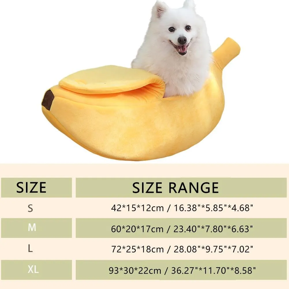 Cute Banana Shape Cat Bed, Banana Bed for Indoor Cats, Banana Shape Pet Bed House, Banana Boat Bed for Cats Small Dogs, Self-Warming Winter House Bed Mat Pet Supplies for Puppy Kitten