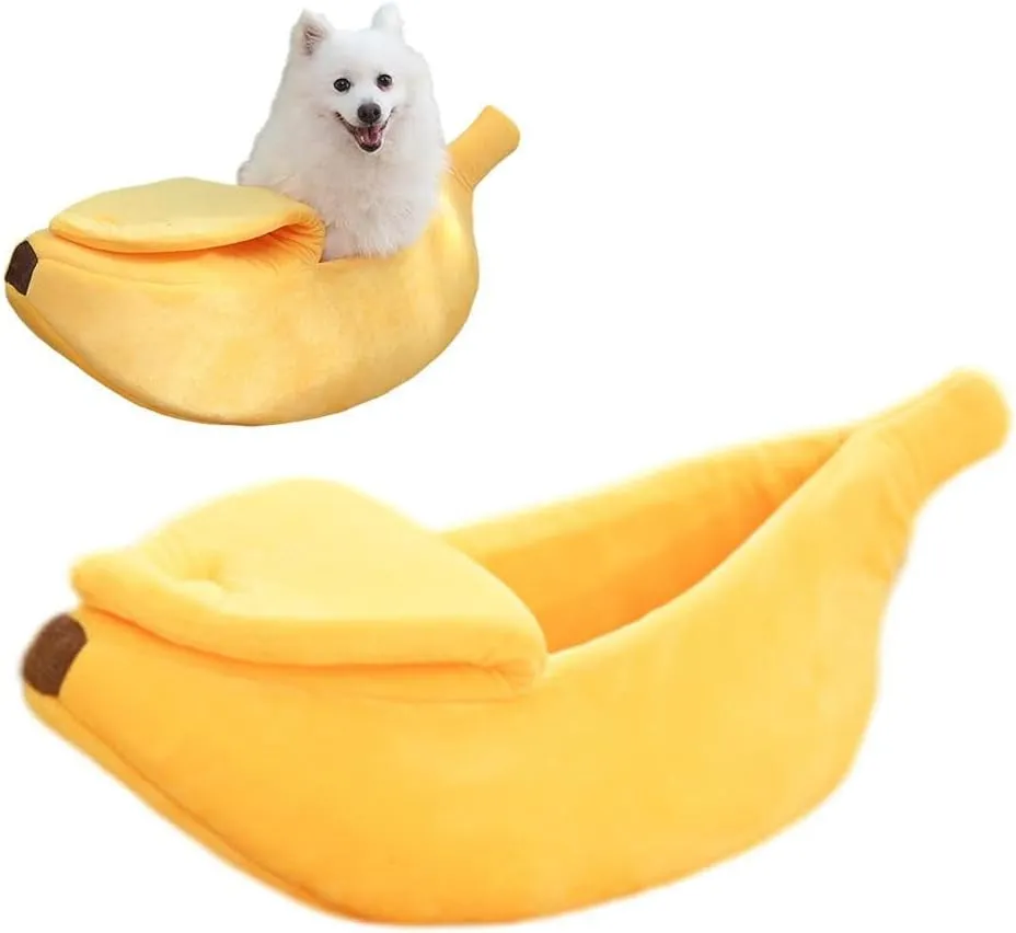 Cute Banana Shape Cat Bed, Banana Bed for Indoor Cats, Banana Shape Pet Bed House, Banana Boat Bed for Cats Small Dogs, Self-Warming Winter House Bed Mat Pet Supplies for Puppy Kitten