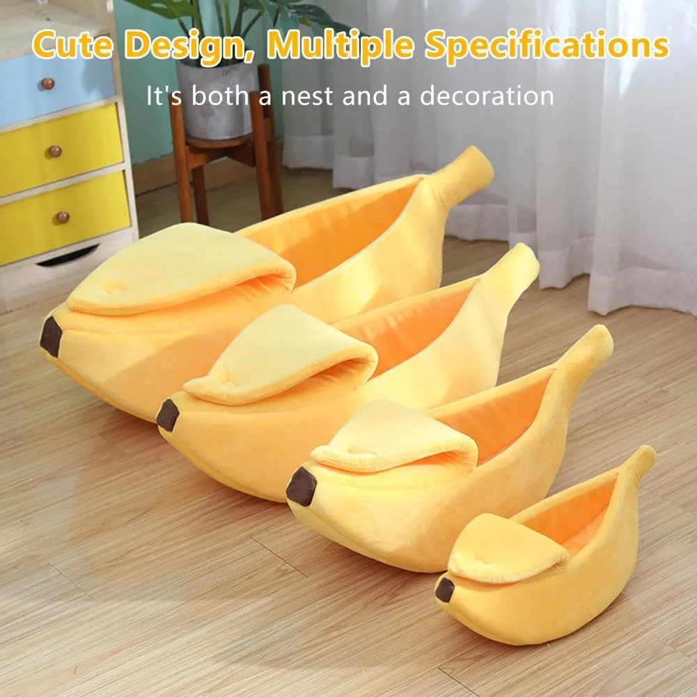 Cute Banana Shape Cat Bed, Banana Bed for Indoor Cats, Banana Shape Pet Bed House, Banana Boat Bed for Cats Small Dogs, Self-Warming Winter House Bed Mat Pet Supplies for Puppy Kitten