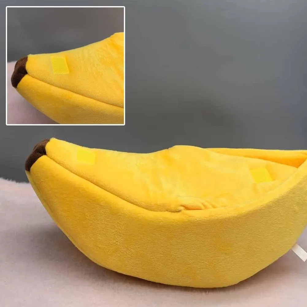 Cute Banana Shape Cat Bed, Banana Bed for Indoor Cats, Banana Shape Pet Bed House, Banana Boat Bed for Cats Small Dogs, Self-Warming Winter House Bed Mat Pet Supplies for Puppy Kitten