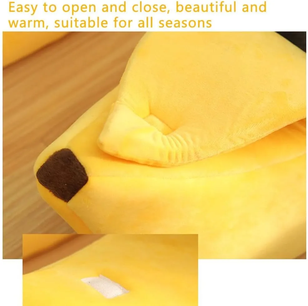 Cute Banana Shape Cat Bed, Banana Bed for Indoor Cats, Banana Shape Pet Bed House, Banana Boat Bed for Cats Small Dogs, Self-Warming Winter House Bed Mat Pet Supplies for Puppy Kitten