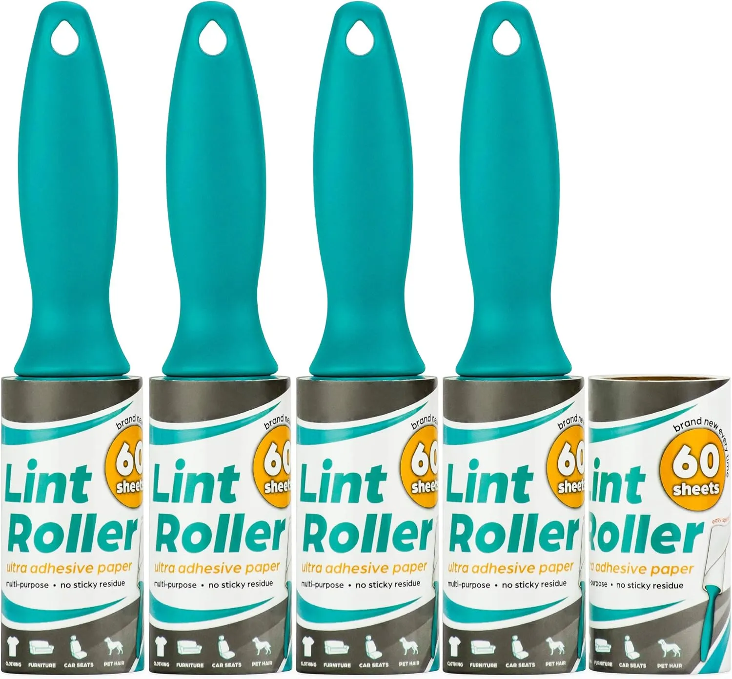 DecorRack Lint Rollers with Extra Refill, Pet Hair Remover, 300 Extra Sticky Sheets, 4 Lint Rollers Dog & Cat Hair Removal, Lint, Dust from Clothes, Furniture and More (5 Pieces)