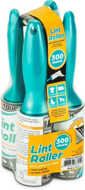 DecorRack Lint Rollers with Extra Refill, Pet Hair Remover, 300 Extra Sticky Sheets, 4 Lint Rollers Dog & Cat Hair Removal, Lint, Dust from Clothes, Furniture and More (5 Pieces)