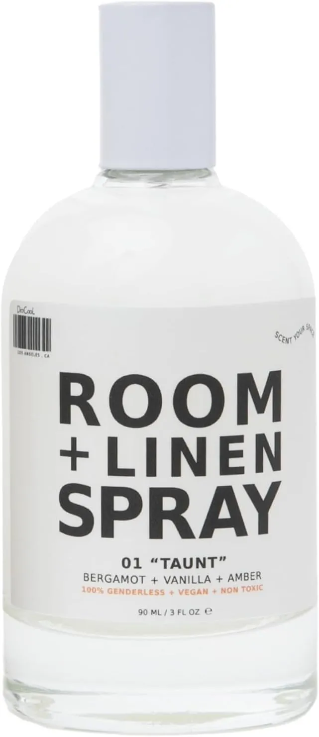DedCool Room   Linen Spray (01 Taunt, 3 fl oz | 90 mL) Luxurious Fragrance, Natural Linen Spray for Bedding, Laundry, Fabric Freshener Spray, Clean, Non-Toxic, Infused with Essential Oils