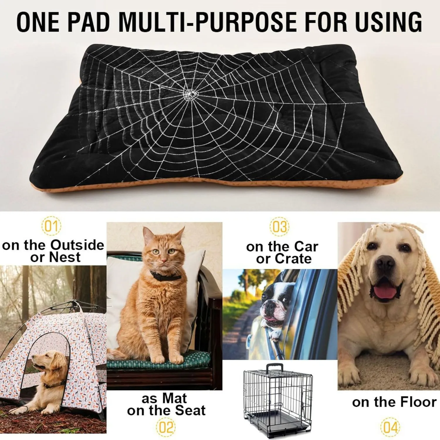 Dog Bed Mat Large Pet Bed Spider Web Washable Anti Slip Bottom Dog Fulffy Comfy Kennel Pad Cat Crate Mat Dog Pet Pad, 18 x 24 Inches
