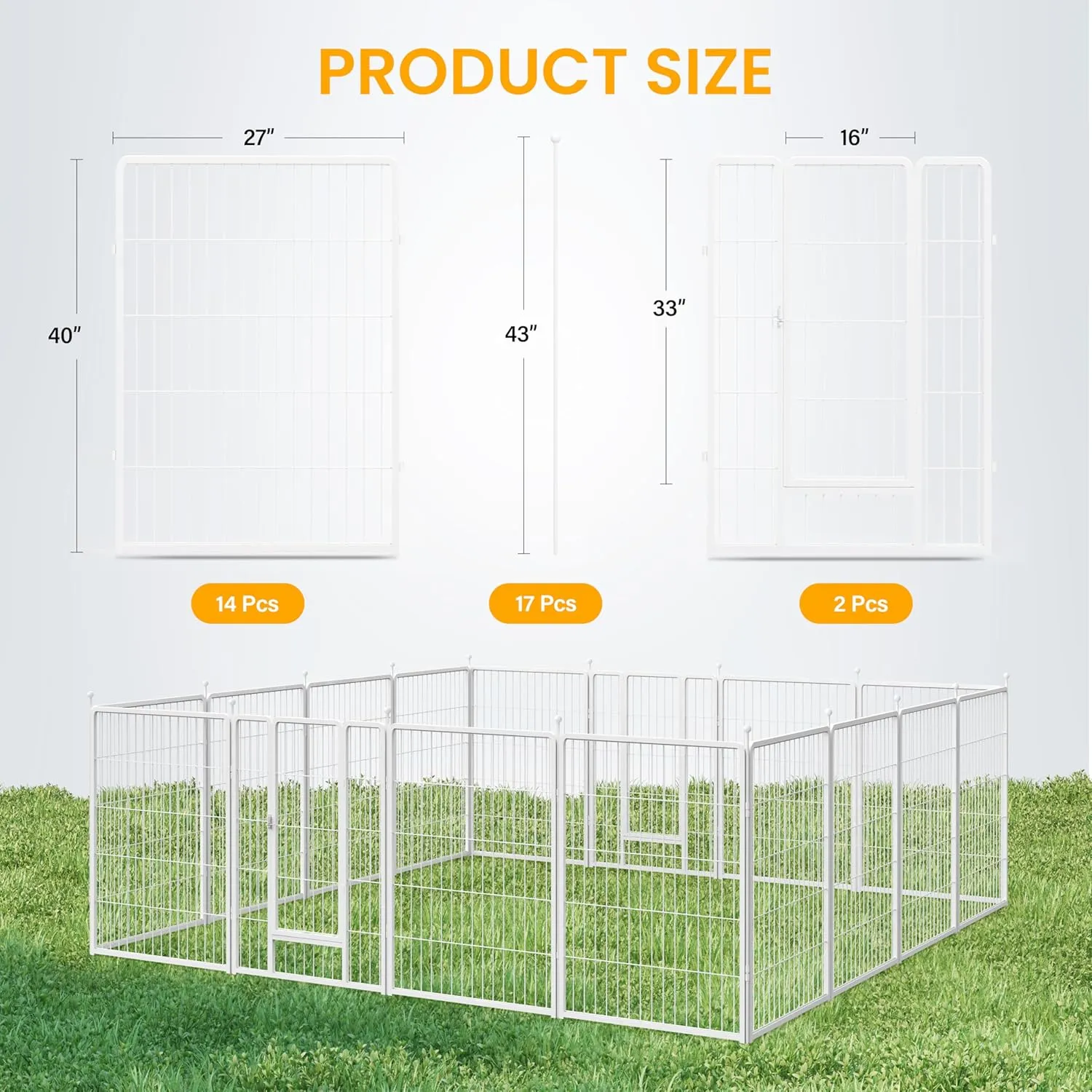Dog Playpen 40 Inch 16 Panels, Ideal Dog Fence for Small/Medium/Large Dogs Indoor & Outdoor Bliss, Perfect Dog Pen for Camping, Yard, RV, Garden Fence, White