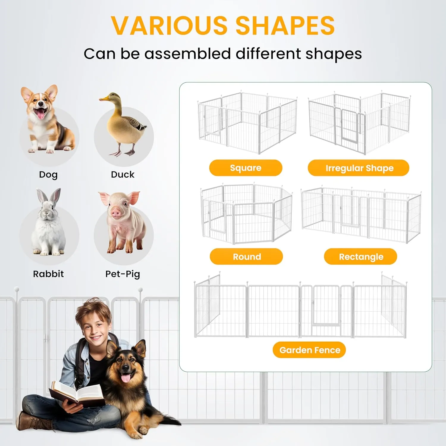 Dog Playpen 40 Inch 16 Panels, Ideal Dog Fence for Small/Medium/Large Dogs Indoor & Outdoor Bliss, Perfect Dog Pen for Camping, Yard, RV, Garden Fence, White