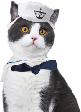 Enjoying Pet Halloween Costumes for Cats Small Dogs, Adjustable Cat Sailor Costume, Doggie Navy Hat with Tie, Kitten Captain Hat Cloack, Halloween Cat Outfit Cosplay