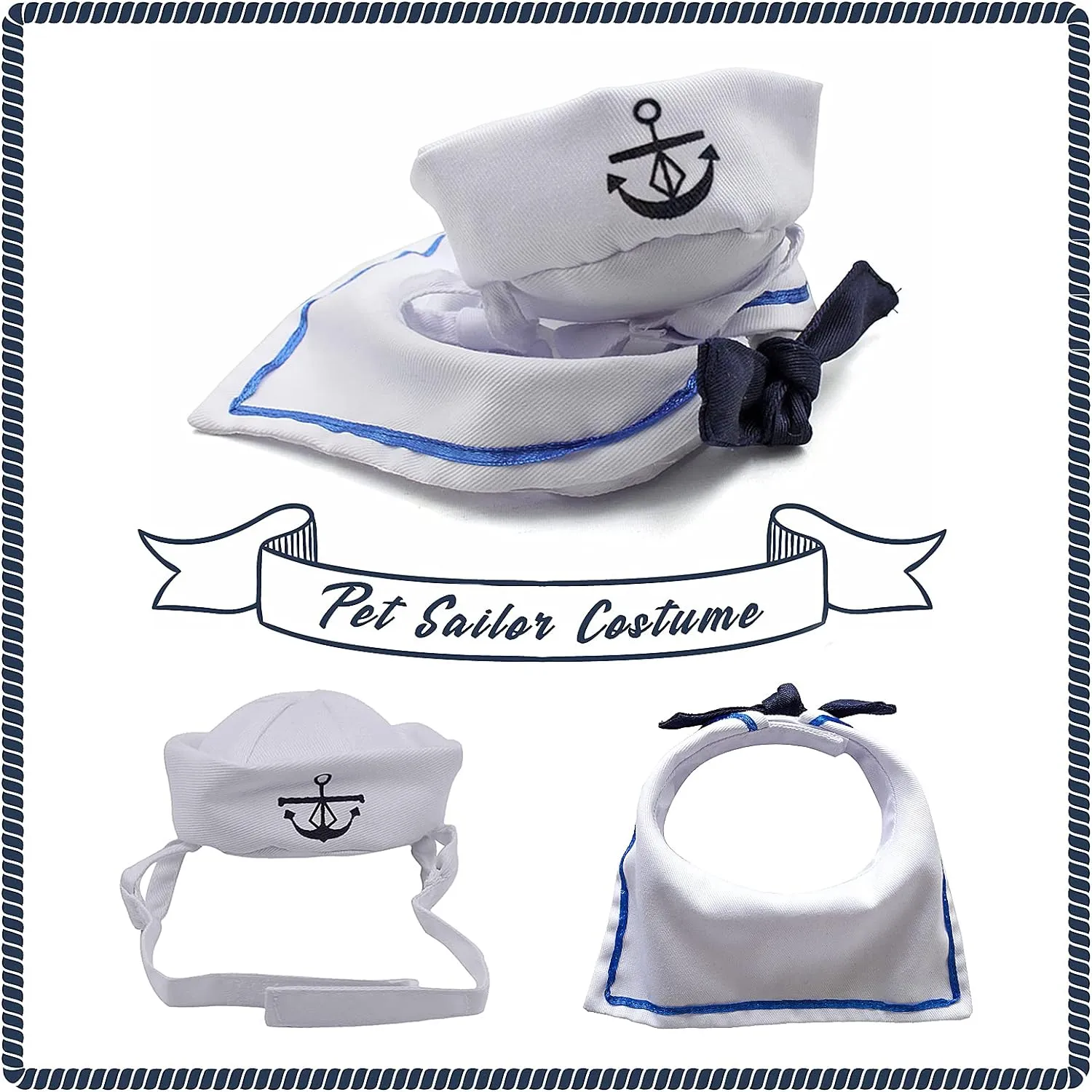 Enjoying Pet Halloween Costumes for Cats Small Dogs, Adjustable Cat Sailor Costume, Doggie Navy Hat with Tie, Kitten Captain Hat Cloack, Halloween Cat Outfit Cosplay