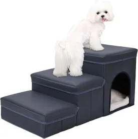 Foldable Dog Stairs, Pet Steps for High Beds 13" H, Pet Stairs for Small Medium or Large Dog, Indoor Ramp for Couch Window, Puppy with Storage for Bed Couch