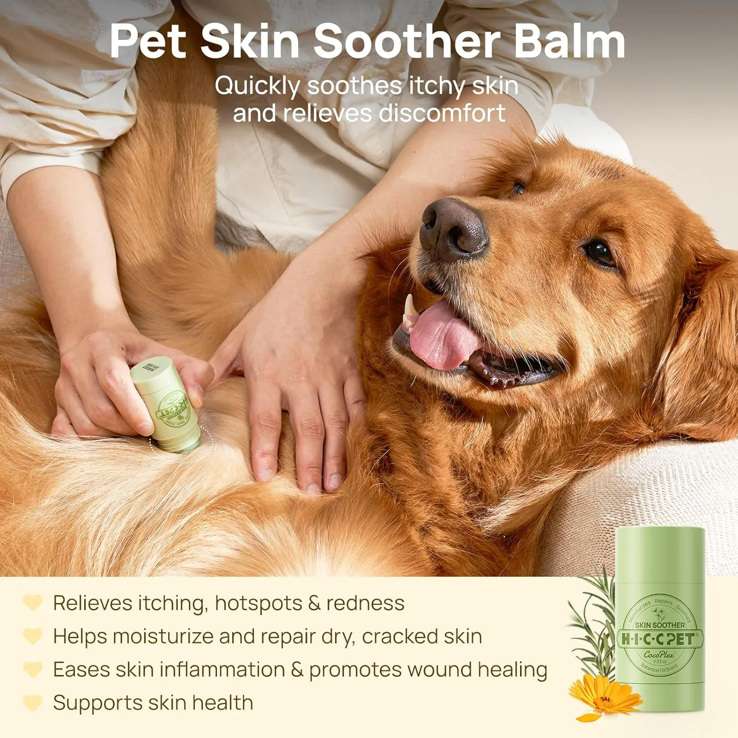 HICC PET Skin Balm for Dogs & Cats, Soothes Itching and Irritation Skin & Prevents Infection, Hypoallergenic Dog Moisturizer for Dry Itchy Skin, Lickable Hot Spot Treatment - 0.53oz