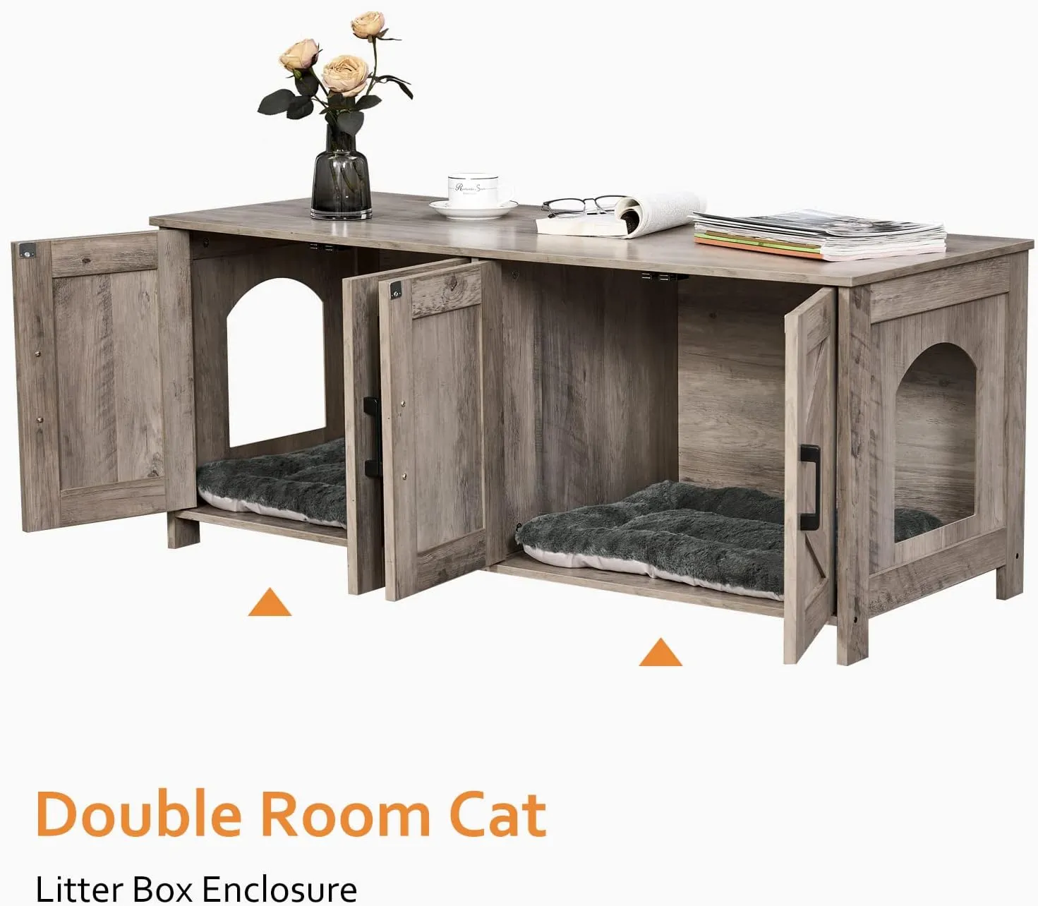 Homhedy Cat Litter Box Enclosure for 2 Cats, Litter Box Furniture Hidden with Double Room,Wooden Cat Washroom Furniture,Cat House,47.2L x 19.7W x 19.7H,Greige