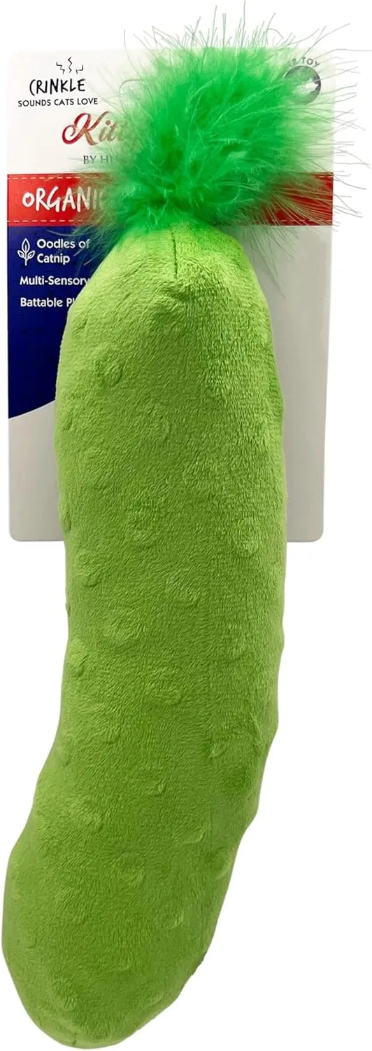 Huxley & Kent Kicker Cat Toy - Pickle - Large Strong Catnip Filled Crinkle Cat Toy - Plush and Burlap Toy Promotes Natural Hunting Instinct - Kittybelles