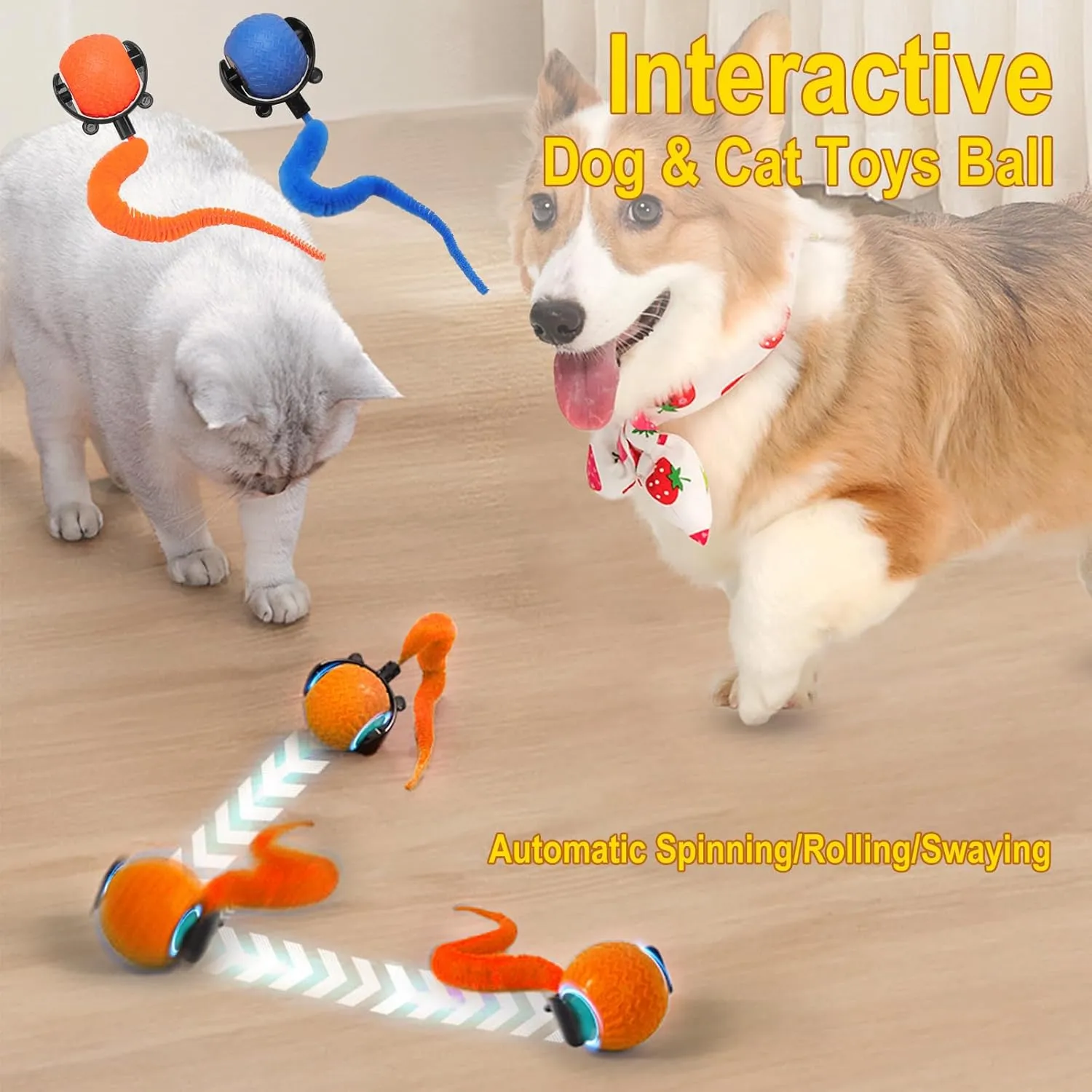 Interactive Cat Toys Ball for Indoor Cats, Automatic Rolling Cat Ball with Motion Activate,Cat Stimulation Toys for Bored,Fun Pet Ball for Cats & Dogs, Enrichment and Exercise Toy(Orange)