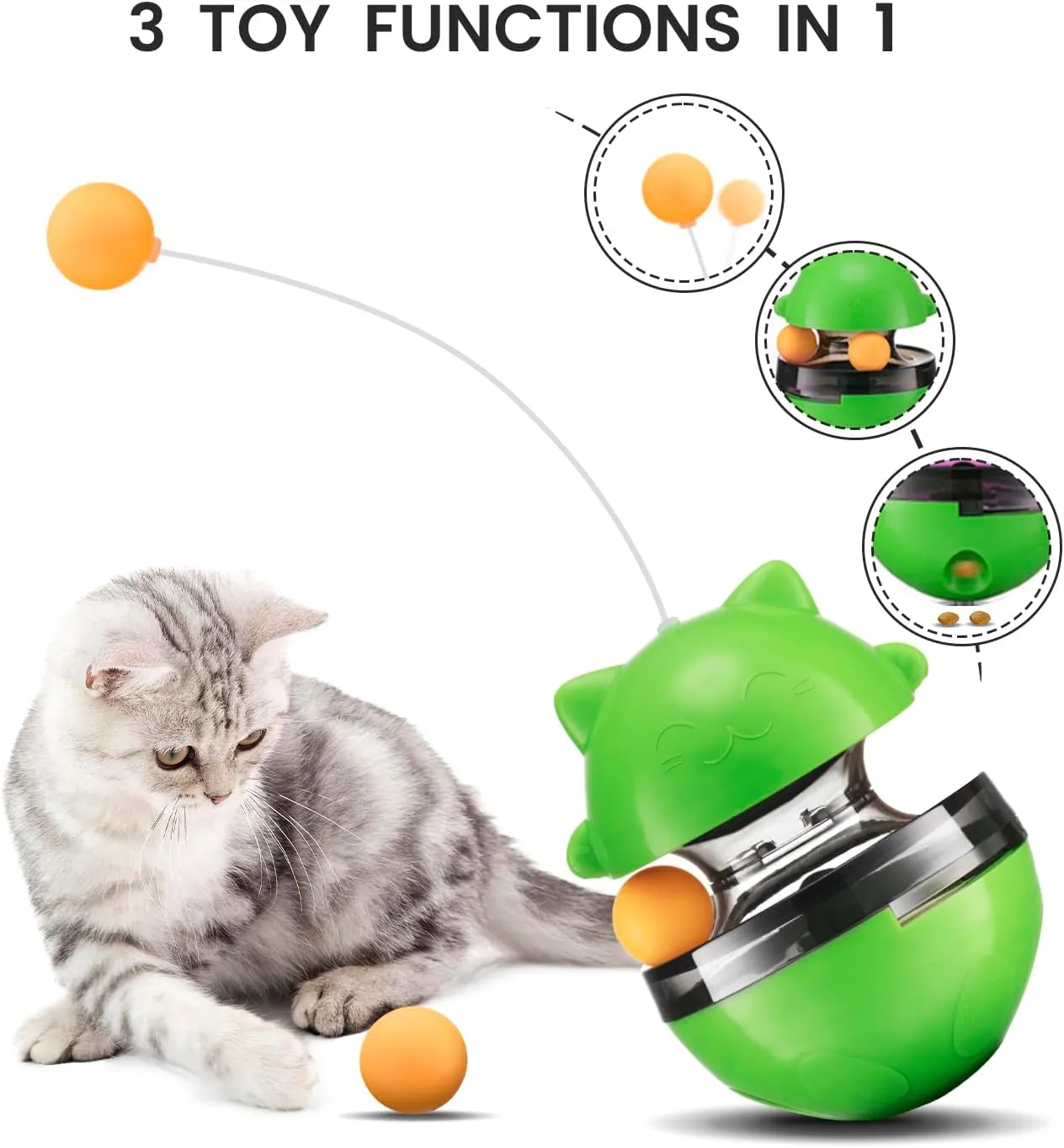 Interactive Cat Toys, Exercise Tumbler for Indoor Cats, 3-in-1 Tumbler Catnip Toy, Yellow