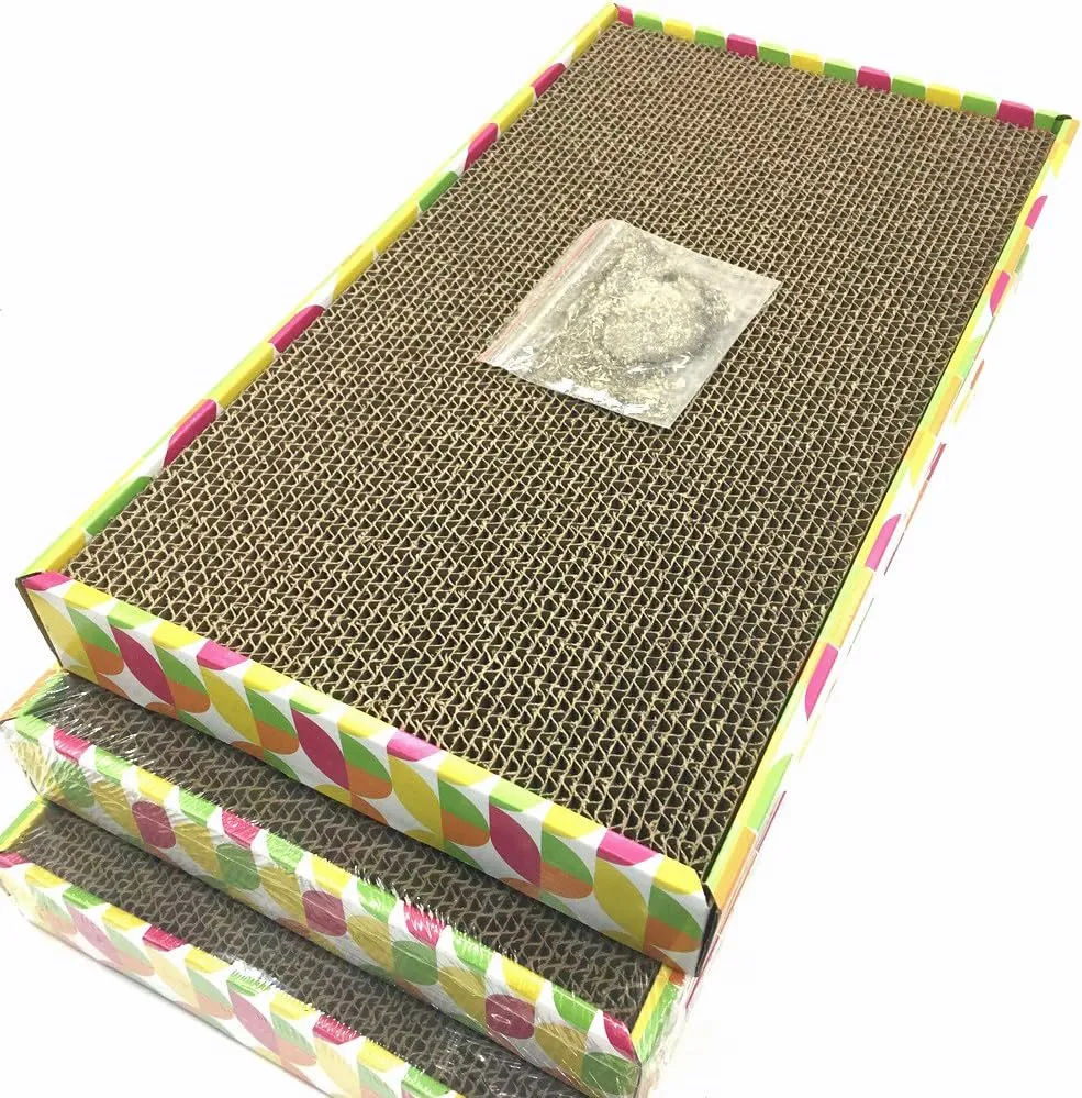 Irispets cat scratcher cardboard, cat wide scratching pad, cat scratcher toys, Catnip Included, 3 pack scratcher cardboard