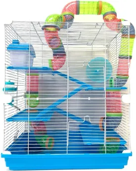 Large 5-Floors Hamster Mansion Mouse Habitat Gerbil Mice Home Paw Safe Platform Ladder Cage with Hide House Exercise Running Wheel Water Bottle Food Dish Deep Base