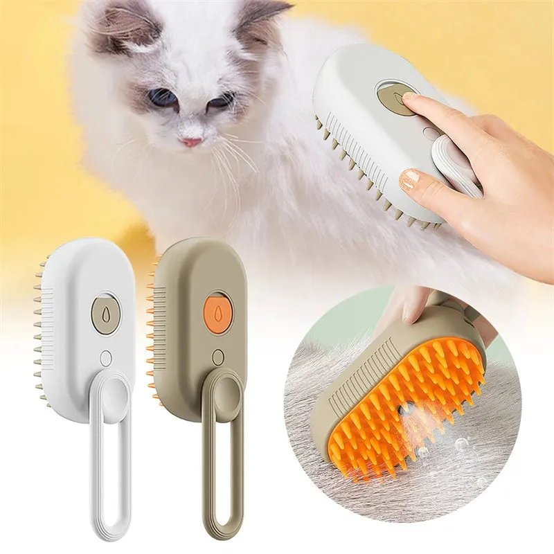 Luxury Cat Grooming Steam Brush 3-in-1 Spa Experience