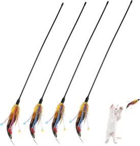 MERRYHAPY Cat Feather Teaser Toys 4 Pieces Interactive Cat Wand Set High Energy Toys for Cats Fabric Stripe and Random