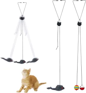 Mice Toys for Indoor Cats - 2 Pack Hanging Door Cat Toys - Retractable Cat Toy with Rope Mouse Bell Ball - Interactive Cat Teaser Toy for Indoor Kitten Play Chase Exercise