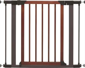 MidWest Homes for Pets 29 Inches Tall Walk-Though Wood Decorative Steel Pet Gate, Pressure Mounted Dog Gate Measures 29H x 29.5-38W Inches & Includes Two 3-Inch-Wide Extensions, Wood Decorative