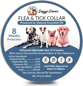 Natural Essential Oils Flea Collar for Dogs & Cats, 8-Month Protection, 2 Pack, Waterproof Flea & Tick Prevention Collar for Pets, Safe Long-Lasting Non-Toxic Control