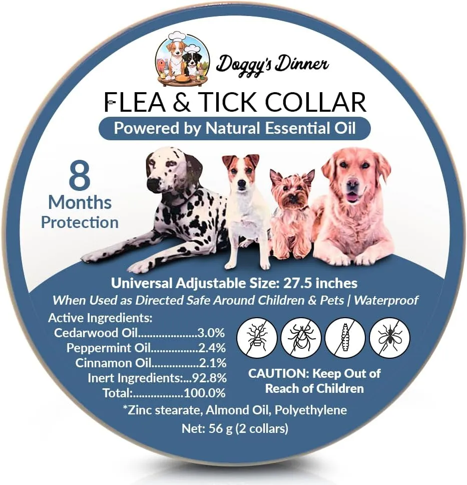 Natural Essential Oils Flea Collar for Dogs & Cats, 8-Month Protection, 2 Pack, Waterproof Flea & Tick Prevention Collar for Pets, Safe Long-Lasting Non-Toxic Control