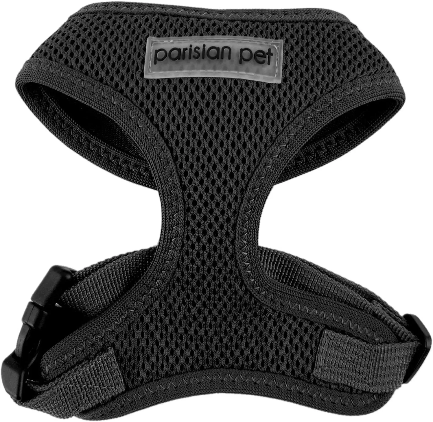 Parisian Pet Dog Harness - Adjustable, No Pull, Soft Padded Mesh Pet Harness for Cats and Dogs - Black, Size S