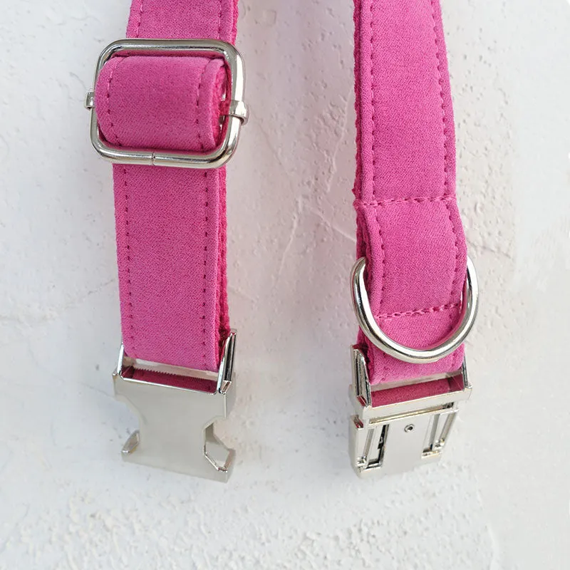 Personalized Dog Collar Pink Velvet with Leash Bow Tie and Engraved Metal Buckle