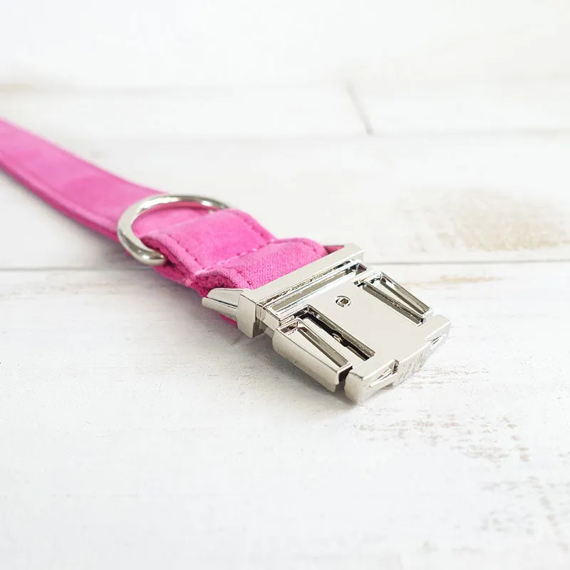 Personalized Dog Collar Pink Velvet with Leash Bow Tie and Engraved Metal Buckle