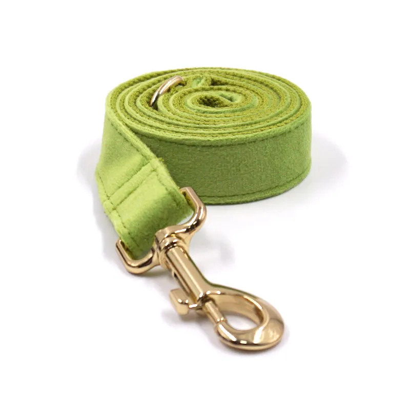 Personalized Dog Collar Set Engraved Gold Metal Buckle Green Velvet