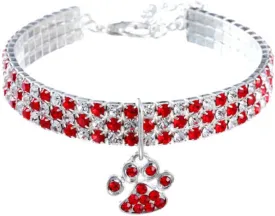 Pet Collar with Diamonds, Adjustable Crystal Diamond Elastic Heart Claw Pendant Wedding cat and Dog Small pet Necklace Jewelry