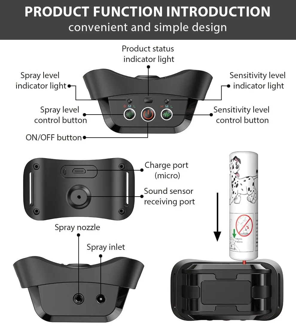 Pet Life ® Bark-Myst 3-Level Sensitivity of Spray and Tone Anti-Bark Dog Collar