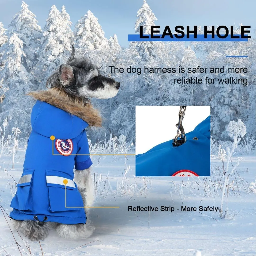 PINA Small Dog Coats - Waterproof Winter Jacket with Flannel Lining, Faux Fur Hood & Pocket